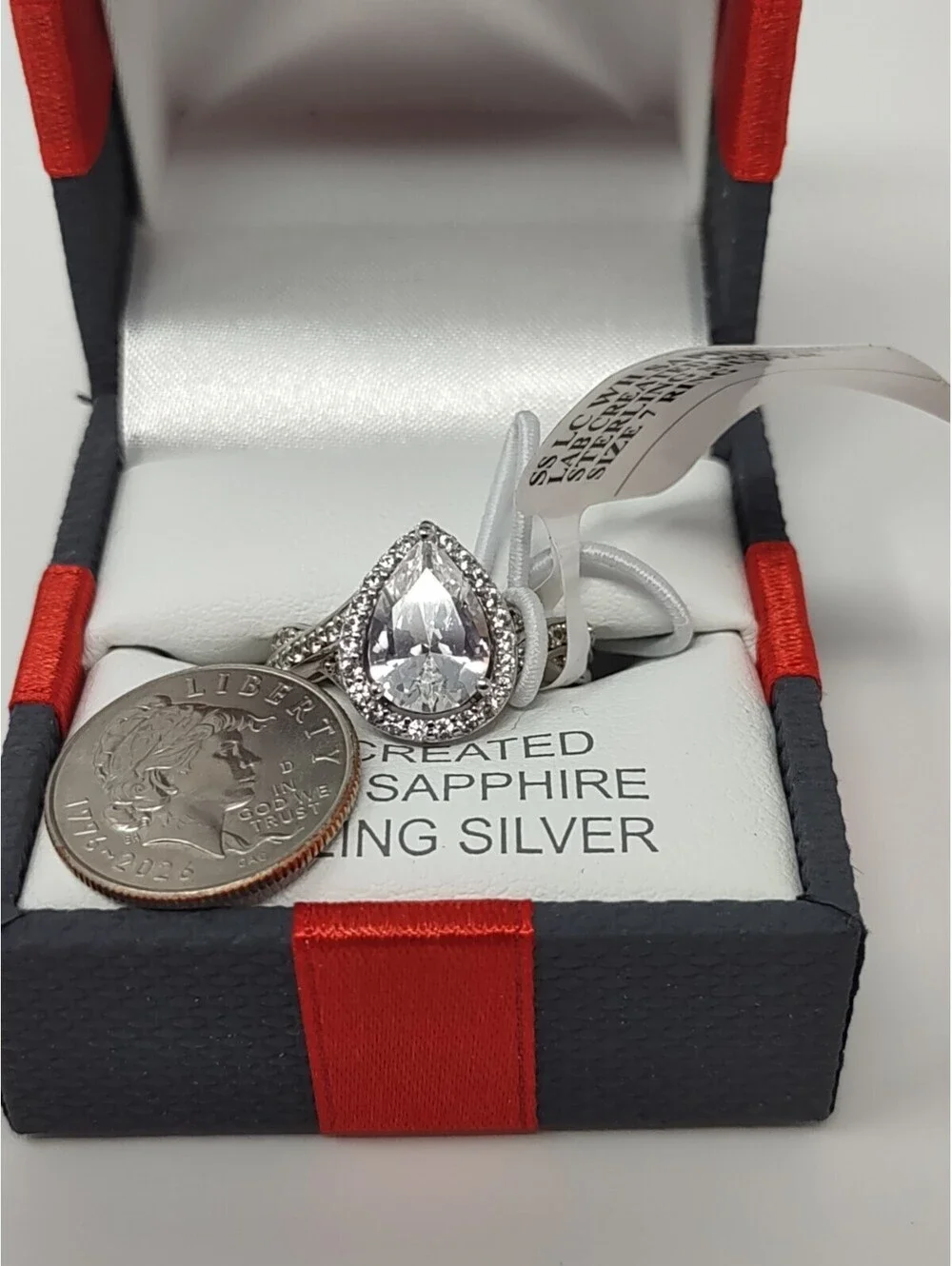 Sterling Silver Lab Created White Sapphire Ring Sz 7 NOS